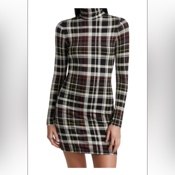 Alice + Olivia Delora Turtleneck Mini Dress in Freedom Plaid Black New Size 10 - Picture 3 of 15